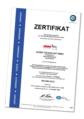 TÜV Zertifikat ELGRO Technology GmbH